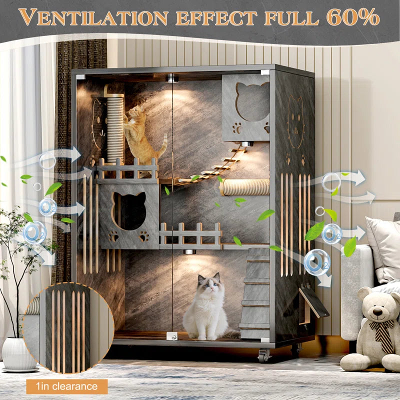 Desara Large Indoor Wooden Cat Villa and Enclosure