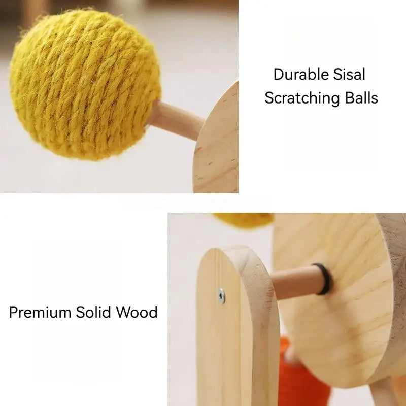 Interactive Cat Ferris Wheel Toy - Wooden Sisal Scratcher with Rolling Ball Track for Indoor Play and Furniture Protection