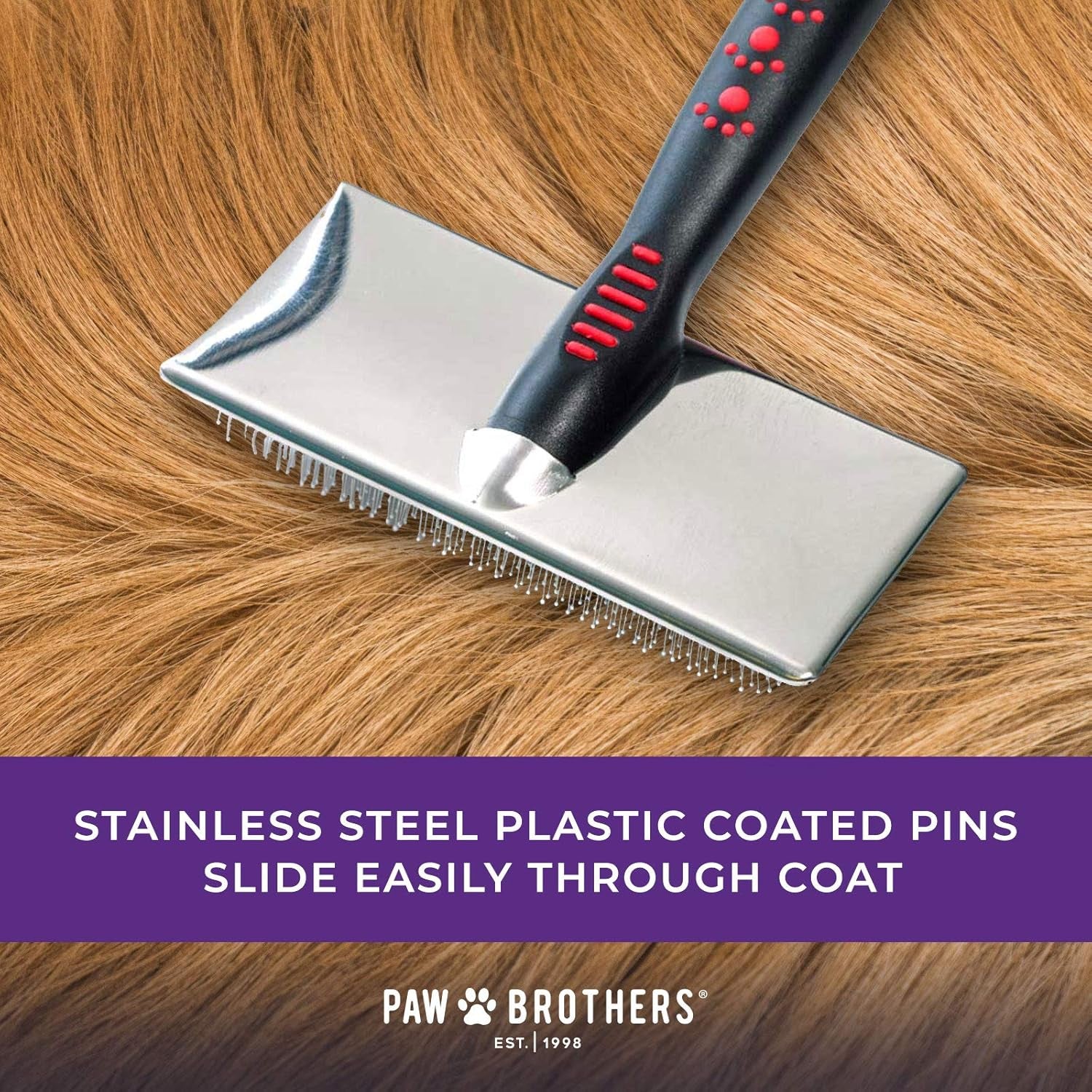 Paw Brothers Professional Grade Soft Pin Flat Slicker Brush for Large Dogs - X-Large with Coated Tips for Gentle Grooming, Effective Tangle and Mat Removal, Maximum Coverage