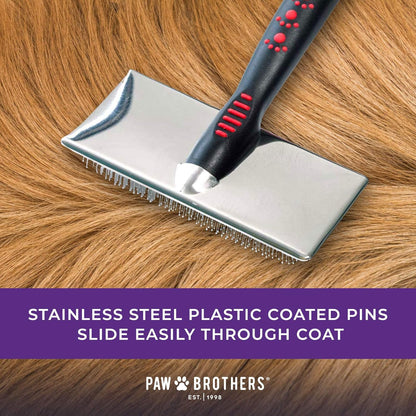 Paw Brothers Professional Grade Soft Pin Flat Slicker Brush for Large Dogs - X-Large with Coated Tips for Gentle Grooming, Effective Tangle and Mat Removal, Maximum Coverage