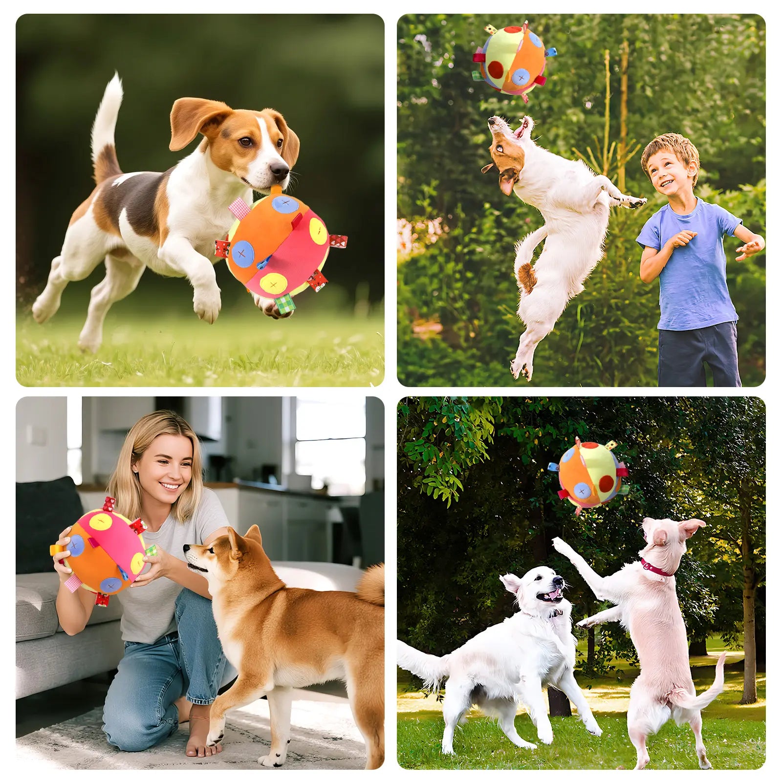 Dog Snuffle Treats Feeding Ball Toy for Slow Eating and Keep Busy, Interactive Puppy Cotton Fillings Ball Food Hidden Relieve Boredom Exercise Game IQ Training with Bell