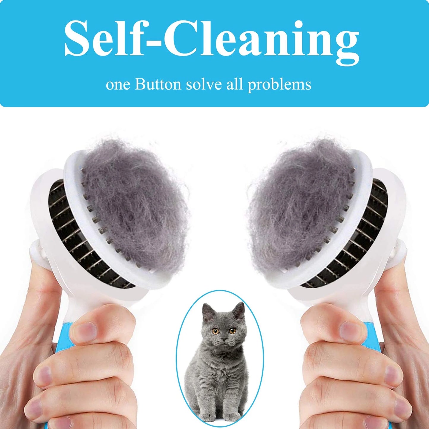 Professional Pet Grooming Brush, Self-Cleaning Deshedding Tool for Undercoat, Mats, and Knots - Suitable for All Hair Lengths