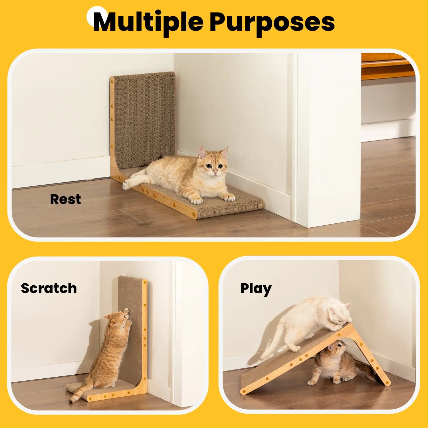 Conlun Cat Scratcher for Indoor Cats 22.8 Inch L Shaped Vertical Scratching Board with Ball Toy Light Wood L-Shaped Wall-Mounted Cat Scratcher Springtok Ramp Apartment Sturdy Home Durable Construction Easy Assembly Striped Design Tiktokshopspringglowup