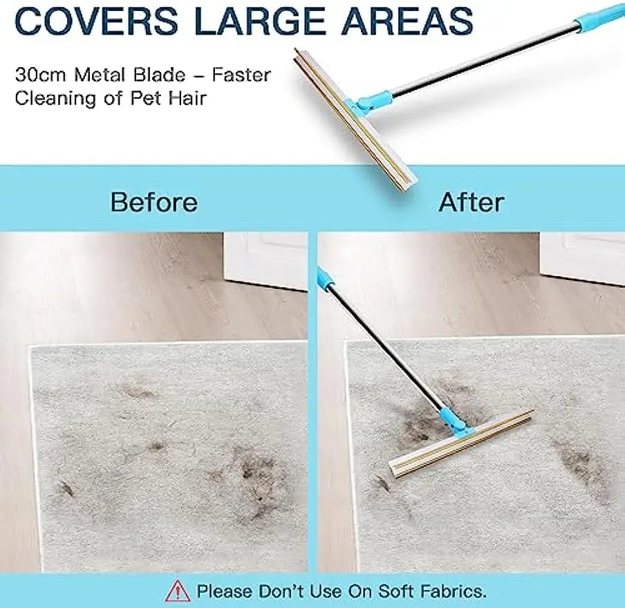 Professional Carpet Rake and Pet Hair Remover Set with Telescopic Handle and 180° Rotation for Effective Dog and Cat Hair Removal