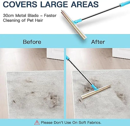 Professional Carpet Rake and Pet Hair Remover Set with Telescopic Handle and 180° Rotation for Effective Dog and Cat Hair Removal