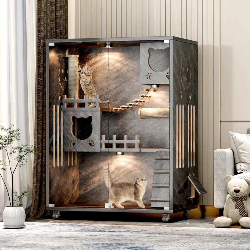 Desara Large Indoor Wooden Cat Villa and Enclosure