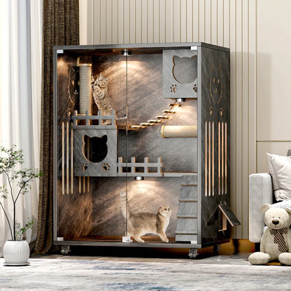 Desara Large Indoor Wooden Cat Villa and Enclosure