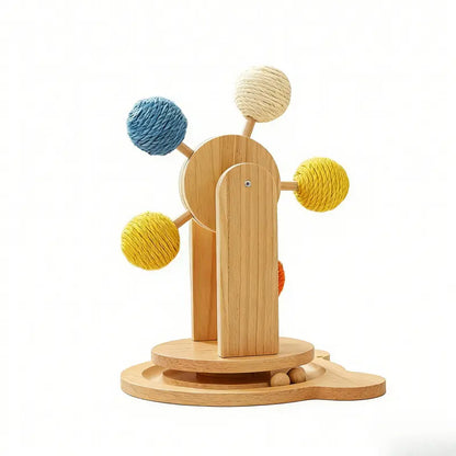 Interactive Cat Ferris Wheel Toy - Wooden Sisal Scratcher with Rolling Ball Track for Indoor Play and Furniture Protection