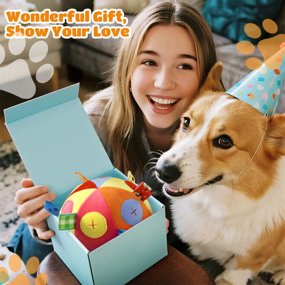 Dog Snuffle Treats Feeding Ball Toy for Slow Eating and Keep Busy, Interactive Puppy Cotton Fillings Ball Food Hidden Relieve Boredom Exercise Game IQ Training with Bell