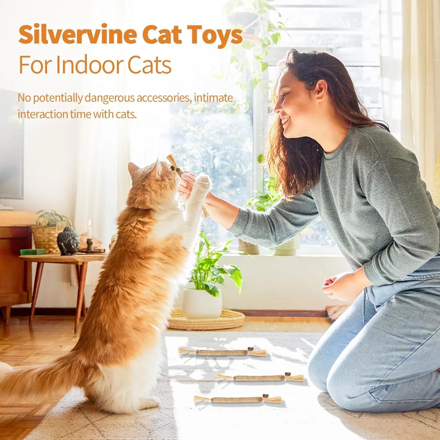 Premium Cat Chew Stick Toy, Natural Silvervine Sticks Cat Toys, Catnip Alternative Cat Chew Toys Teeth Cleaning, Matatabi Cat Treat, Edible Kitty Toys