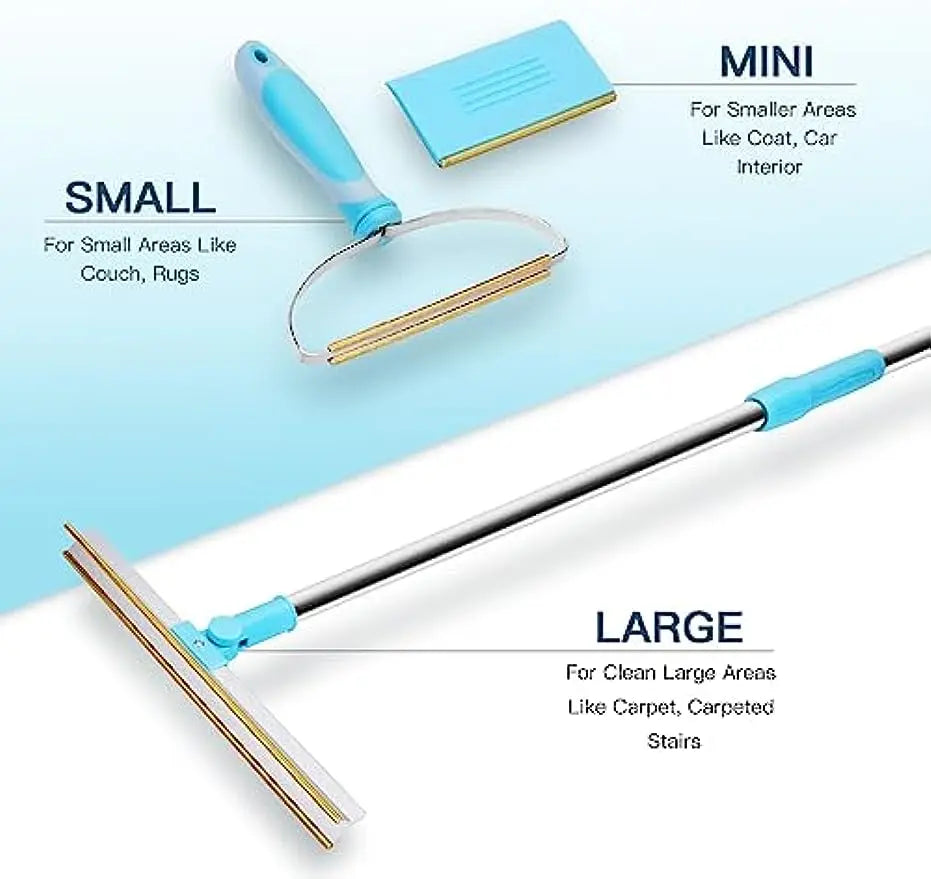 Professional Carpet Rake and Pet Hair Remover Set with Telescopic Handle and 180° Rotation for Effective Dog and Cat Hair Removal