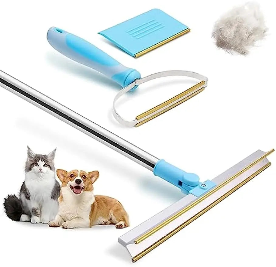 Professional Carpet Rake and Pet Hair Remover Set with Telescopic Handle and 180° Rotation for Effective Dog and Cat Hair Removal