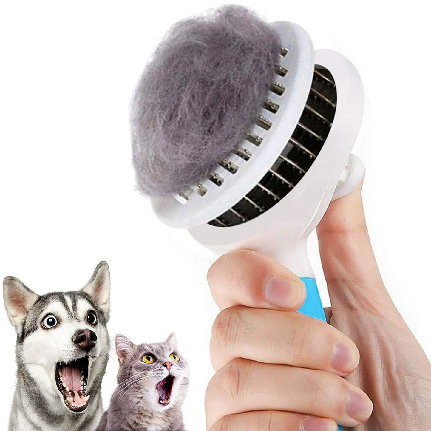 Professional Pet Grooming Brush, Self-Cleaning Deshedding Tool for Undercoat, Mats, and Knots - Suitable for All Hair Lengths