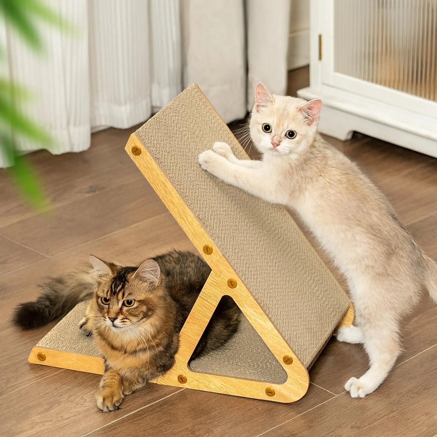 Conlun Cat Scratcher for Indoor Cats 22.8 Inch L Shaped Vertical Scratching Board with Ball Toy Light Wood L-Shaped Wall-Mounted Cat Scratcher Springtok Ramp Apartment Sturdy Home Durable Construction Easy Assembly Striped Design Tiktokshopspringglowup