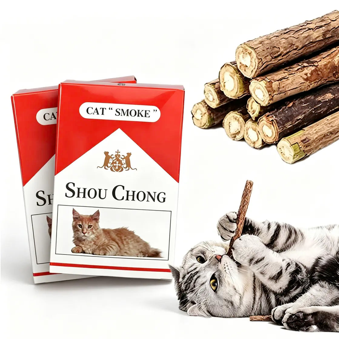 Natural Silvervine Cat Chew Sticks – 2 Packs (20 Sticks) Natural Matatabi Chew Toys for Cats & Kittens, Dental Care, Teeth Cleaning, Calm Anxiety, Aggressive Chewer Toy, Interactive Play Toys Chewtoy