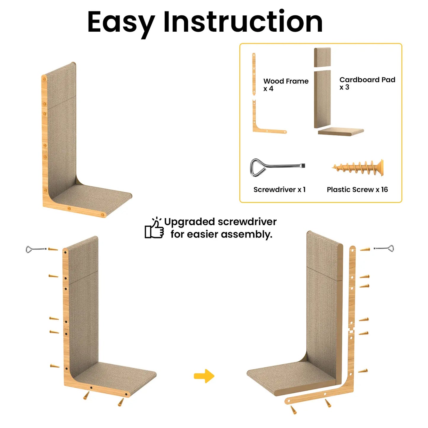Conlun Cat Scratcher for Indoor Cats 22.8 Inch L Shaped Vertical Scratching Board with Ball Toy Light Wood L-Shaped Wall-Mounted Cat Scratcher Springtok Ramp Apartment Sturdy Home Durable Construction Easy Assembly Striped Design Tiktokshopspringglowup