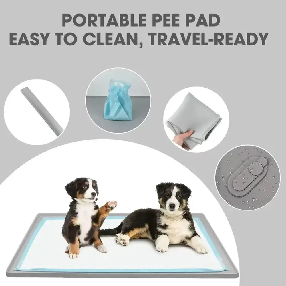 Dog Pee Pad Holder Tray for 36” X 25” with 4 Magnetic Clips Lock, Dog Training Floor Protection Trays with Non-Spill Raised Edges, Silicone Dog Potty Tray, Easy to Clean Puppy Pad Holder Tray, Puppy Potty Tray Holder for Indoor Floor Protection
