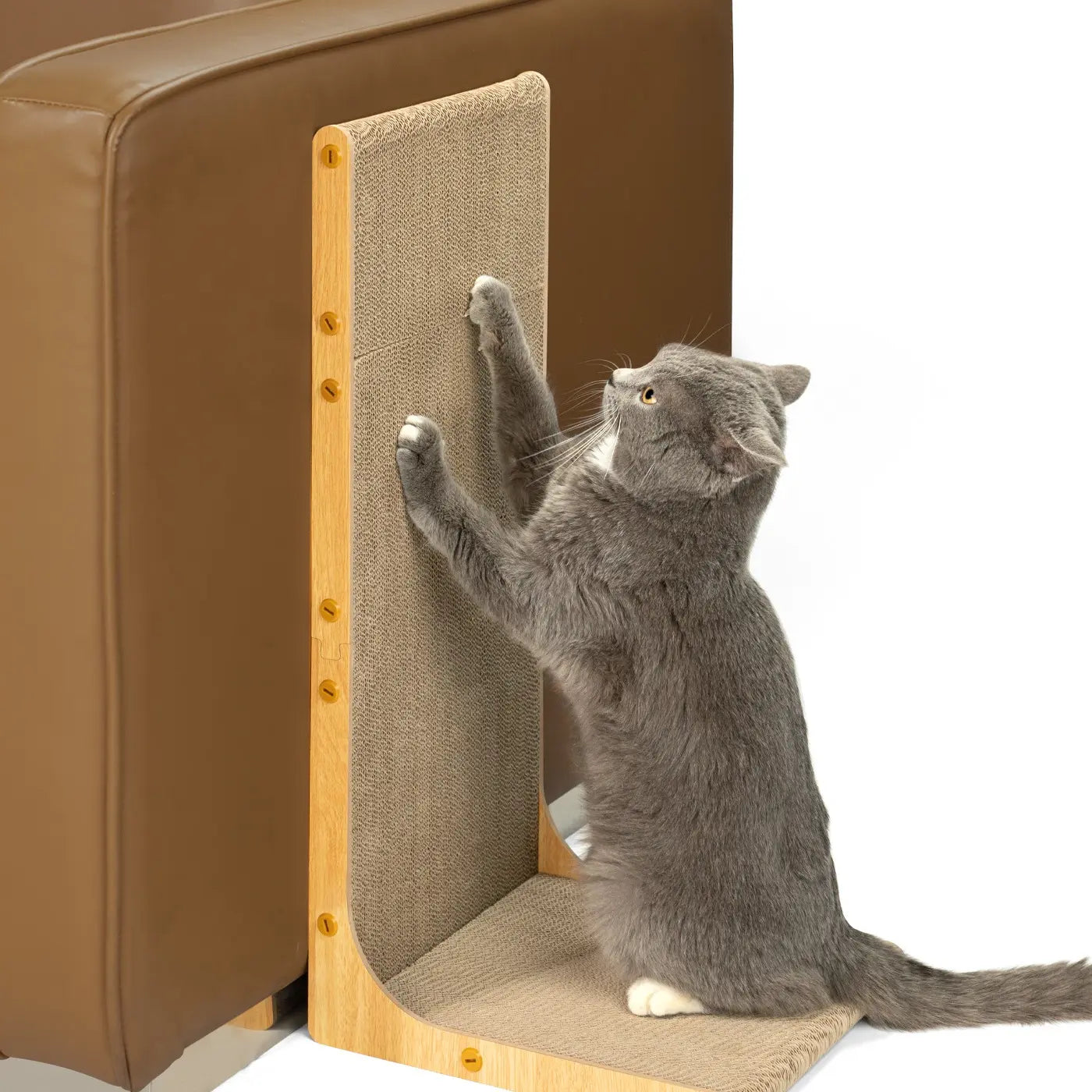 Conlun Cat Scratcher for Indoor Cats 22.8 Inch L Shaped Vertical Scratching Board with Ball Toy Light Wood L-Shaped Wall-Mounted Cat Scratcher Springtok Ramp Apartment Sturdy Home Durable Construction Easy Assembly Striped Design Tiktokshopspringglowup