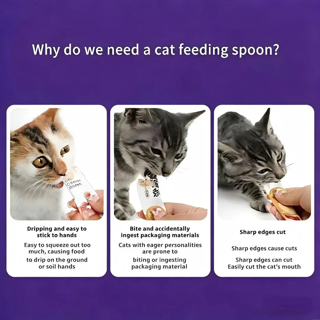 4 Pack Cat Strip Feeder Spoon - Wet Treats Dispense Squeeze Spoon for Cat Liquid Snack Lickable Feeding