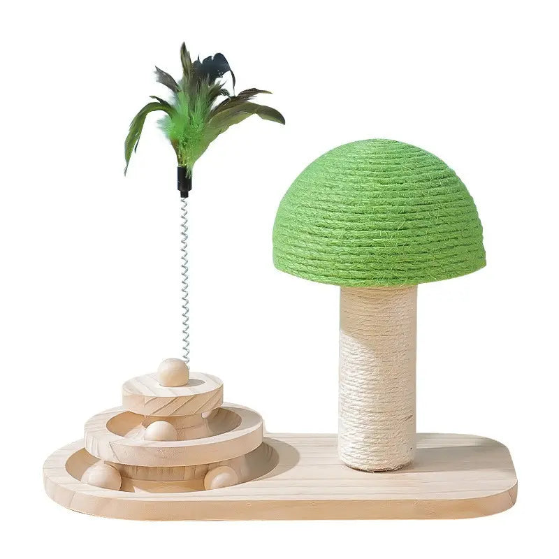 Interactive Cat Ferris Wheel Toy - Wooden Sisal Scratcher with Rolling Ball Track for Indoor Play and Furniture Protection