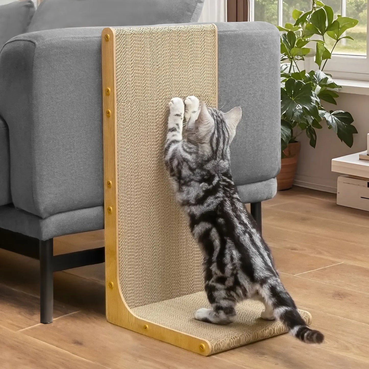 Conlun Cat Scratcher for Indoor Cats 22.8 Inch L Shaped Vertical Scratching Board with Ball Toy Light Wood L-Shaped Wall-Mounted Cat Scratcher Springtok Ramp Apartment Sturdy Home Durable Construction Easy Assembly Striped Design Tiktokshopspringglowup