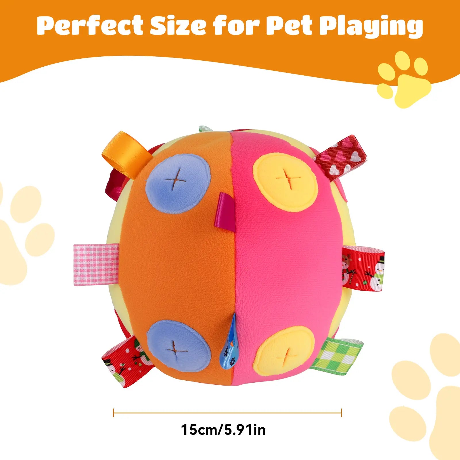 Dog Snuffle Treats Feeding Ball Toy for Slow Eating and Keep Busy, Interactive Puppy Cotton Fillings Ball Food Hidden Relieve Boredom Exercise Game IQ Training with Bell