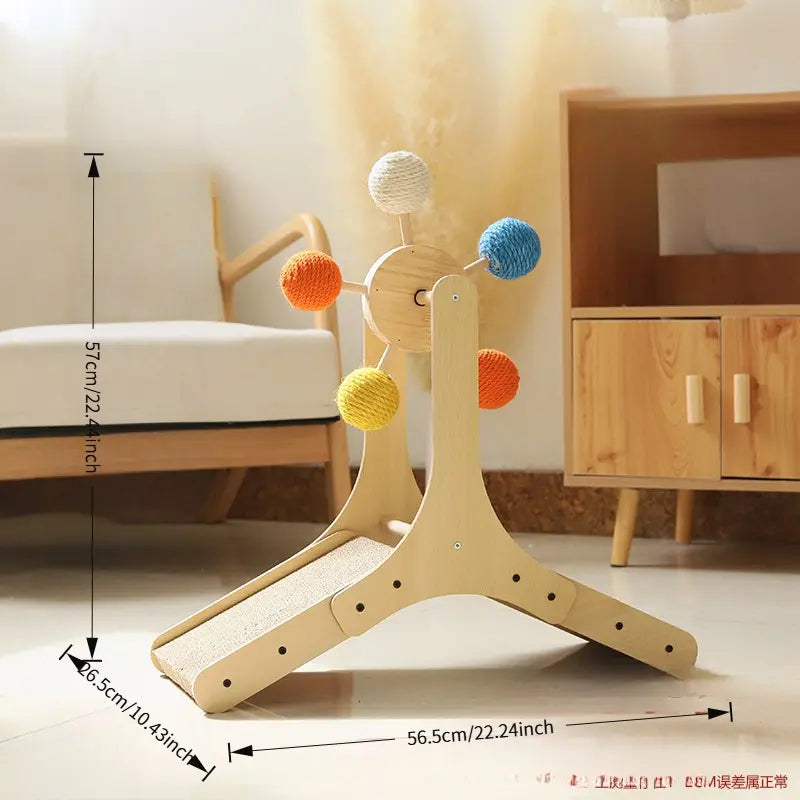 Interactive Cat Ferris Wheel Toy - Wooden Sisal Scratcher with Rolling Ball Track for Indoor Play and Furniture Protection