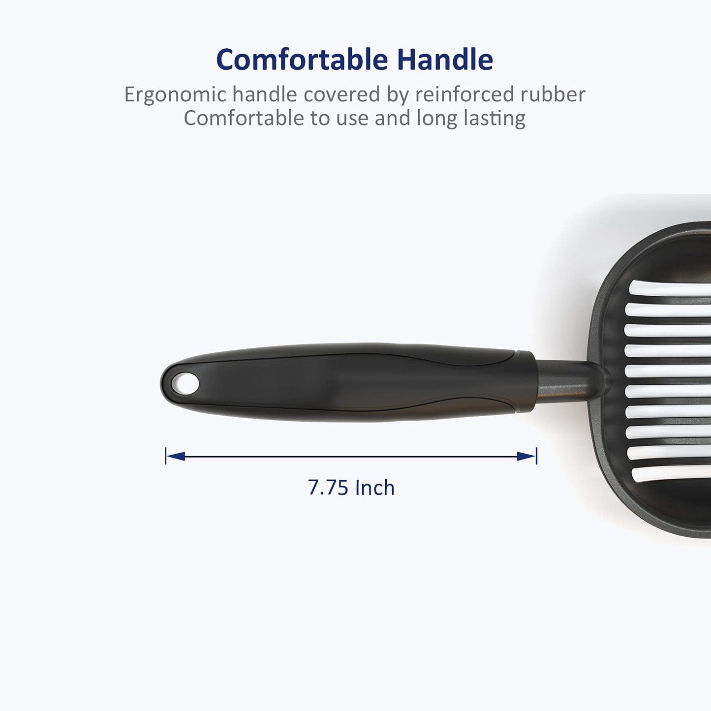 Professional Cat Litter Scoop, Non-Stick Aluminum Alloy Sifter with Deep Shovel and Long Handle, Durable Metal Design, Large Size, Black Coated Finish