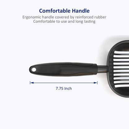 Professional Cat Litter Scoop, Non-Stick Aluminum Alloy Sifter with Deep Shovel and Long Handle, Durable Metal Design, Large Size, Black Coated Finish