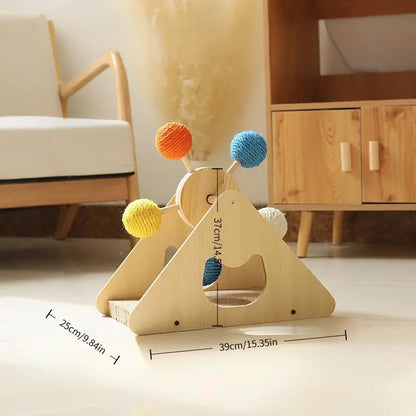 Interactive Cat Ferris Wheel Toy - Wooden Sisal Scratcher with Rolling Ball Track for Indoor Play and Furniture Protection