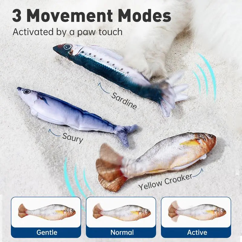 Ultra-Realistic Flopping Fish Cat Toys 3 Pack, Interactive Cat Toys for All Breeds, Tap-Activated 3 Flapping Mode, Sardine/Saury/Yellow Croaker, 7.1 Inches, with Catnip, Rechargeable,Interactive Pet Toys Tiktokshopspringglowup