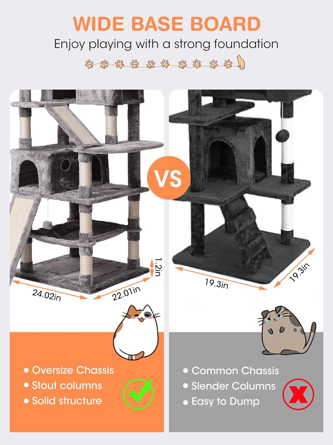 Multi-Level Cat Tree Tower 70.1 Inches with Scratching Posts, Condos, Ladders, Basket, Hammock, and Plush Perches for Kittens and Large Cats in Light Gray