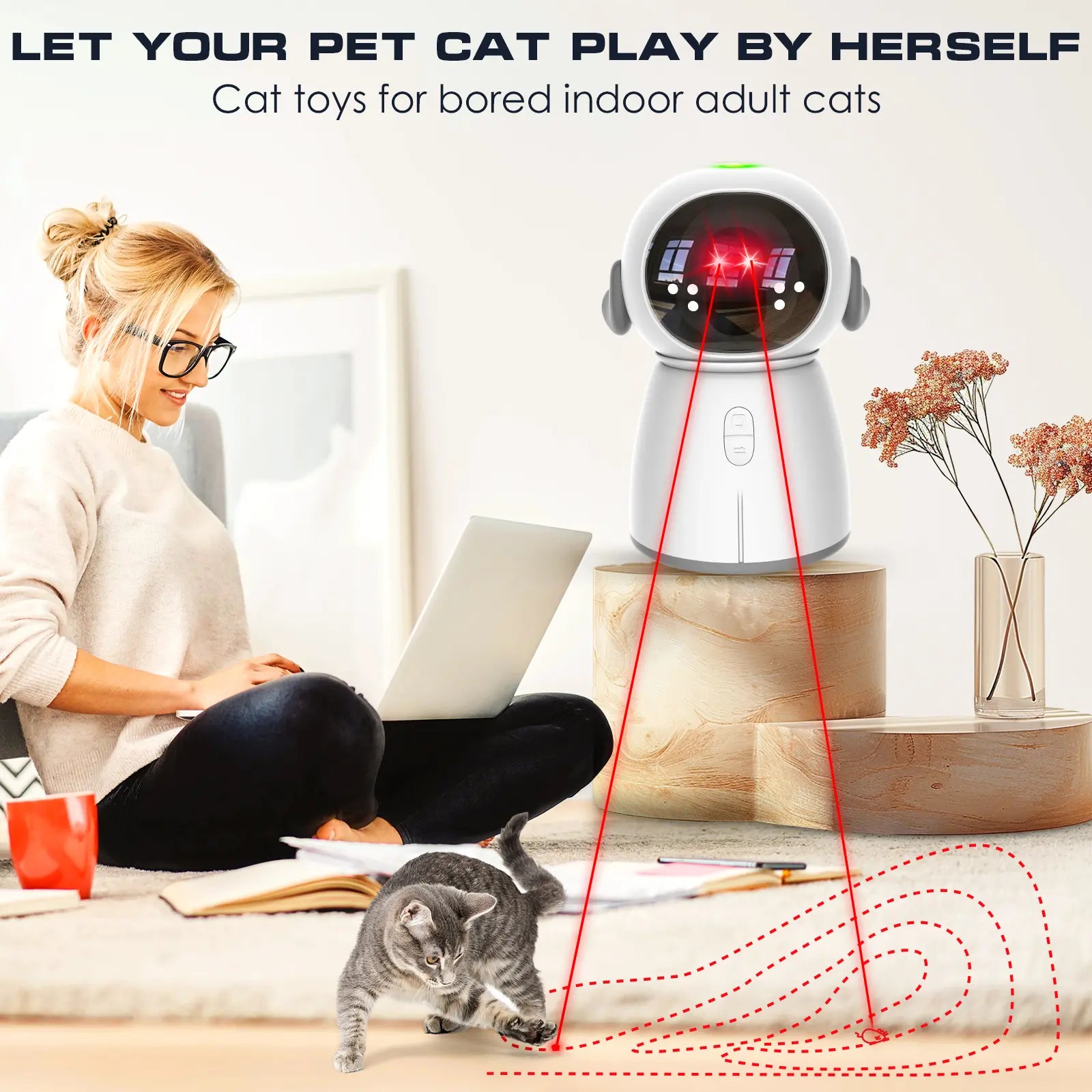 Interactive Cat Laser Toy 2026 for Indoor Use - Rechargeable Motion-Activated Device with Adjustable Angles and Dual Patterns for Engaging Play for Multiple Cats and Kittens