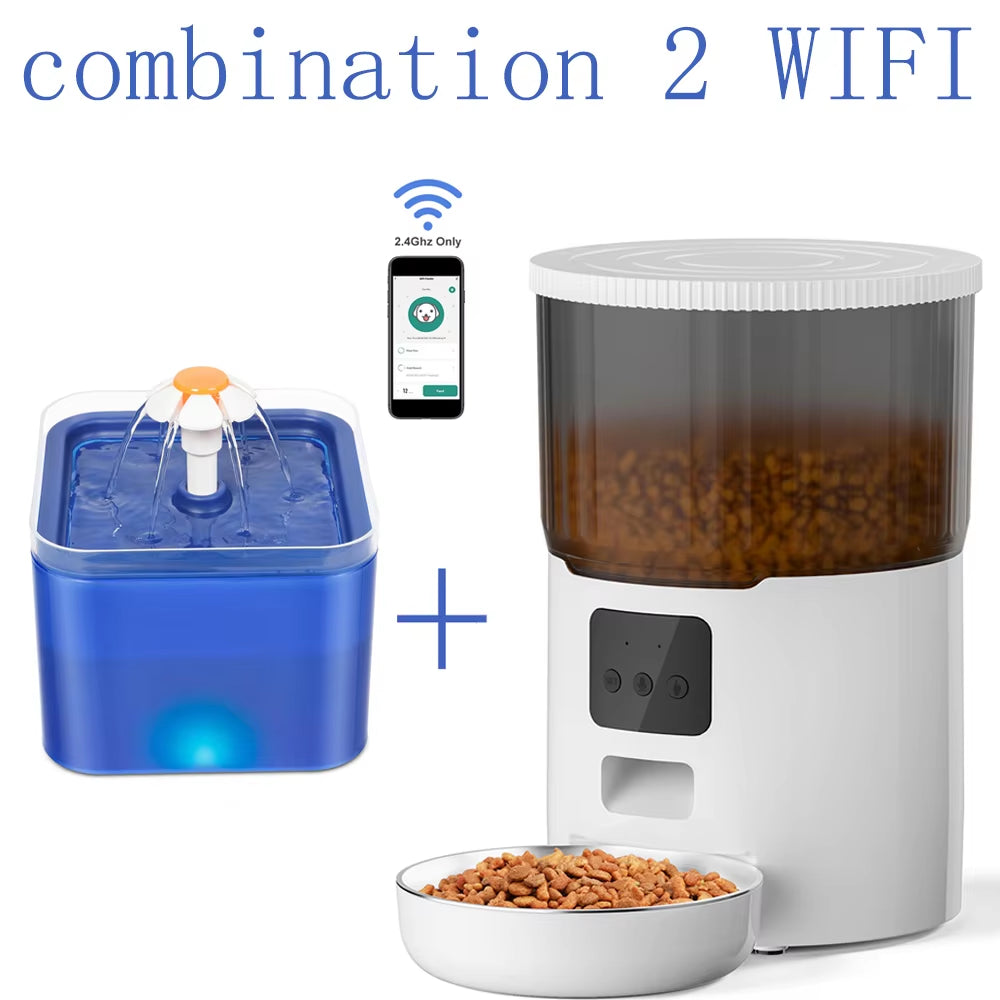 4L Smart Pet Feeder with Tuya WiFi Connectivity and 2L Automatic Drinking Fountain for Dogs and Cats