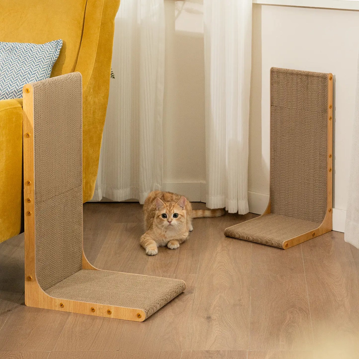 Conlun Cat Scratcher for Indoor Cats 22.8 Inch L Shaped Vertical Scratching Board with Ball Toy Light Wood L-Shaped Wall-Mounted Cat Scratcher Springtok Ramp Apartment Sturdy Home Durable Construction Easy Assembly Striped Design Tiktokshopspringglowup