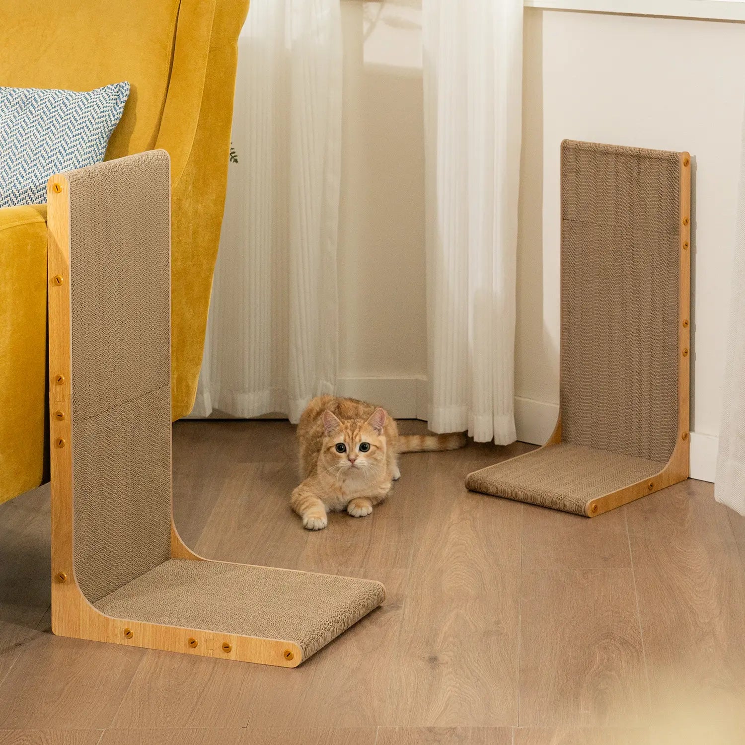 Conlun Cat Scratcher for Indoor Cats 22.8 Inch L Shaped Vertical Scratching Board with Ball Toy Light Wood L-Shaped Wall-Mounted Cat Scratcher Springtok Ramp Apartment Sturdy Home Durable Construction Easy Assembly Striped Design Tiktokshopspringglowup