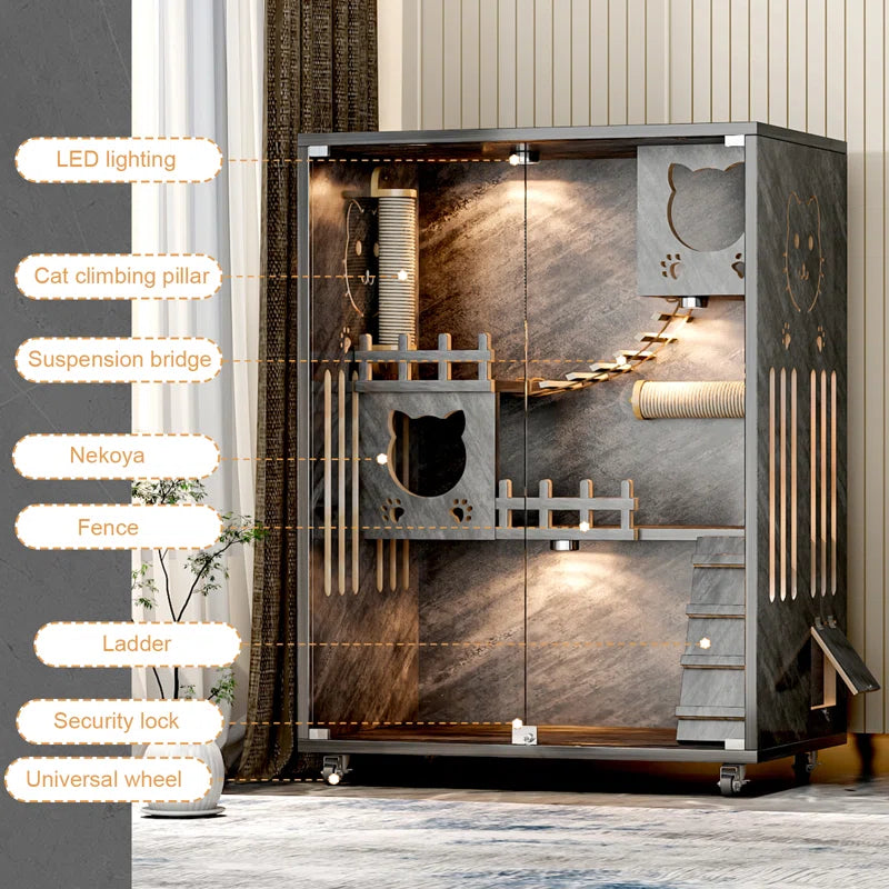 Desara Large Indoor Wooden Cat Villa and Enclosure