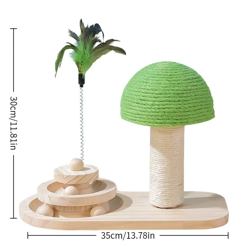 Interactive Cat Ferris Wheel Toy - Wooden Sisal Scratcher with Rolling Ball Track for Indoor Play and Furniture Protection