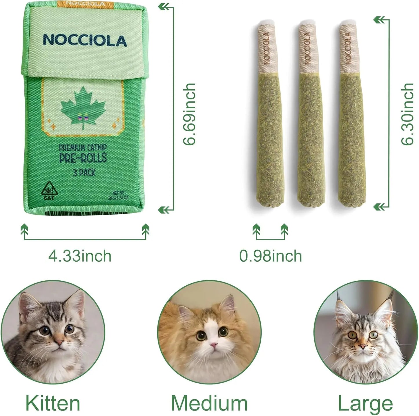 Nocciola 3 Pack Purr-Re-Roll Cat Toy Set, 100% Premium Cat Herb Filling, Natural Stimulation for Cats, Safe Teething & Kicker Toys, Perfect for Kittens