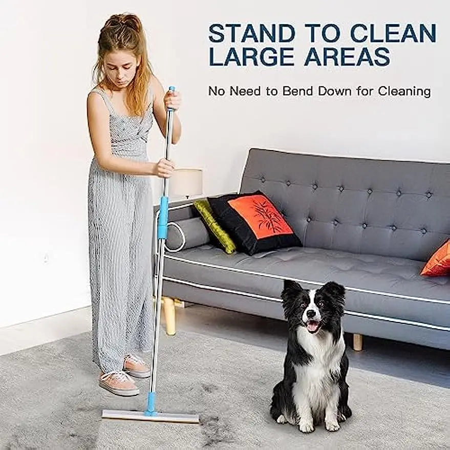 Professional Carpet Rake and Pet Hair Remover Set with Telescopic Handle and 180° Rotation for Effective Dog and Cat Hair Removal